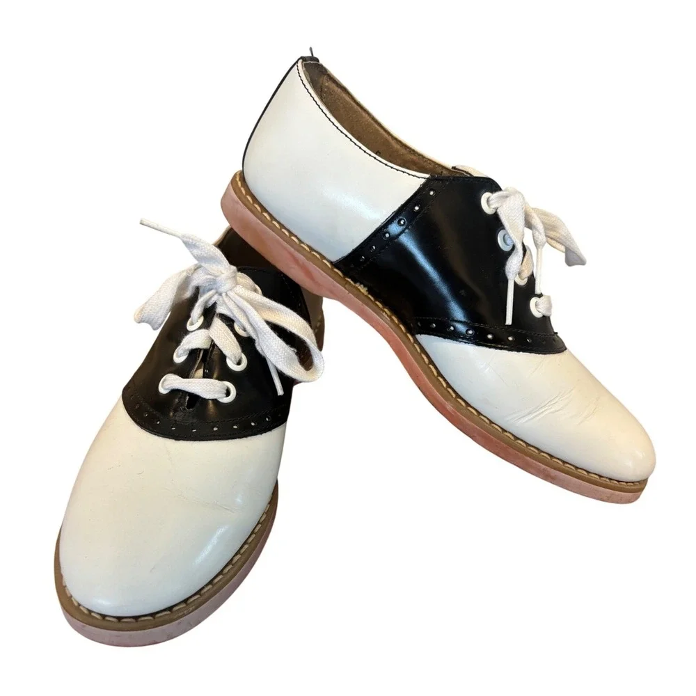 Willits Womens Black White Leather Saddle Shoes Vintage Oxford Size 8